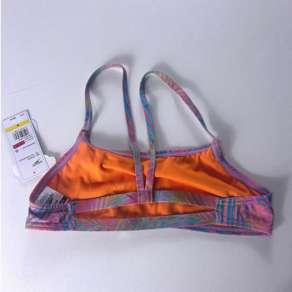 Speedo Vibe Endurance Throwing Shade Tropical Bikini Top Pink Orange Medium NEW - Picture 2 of 10